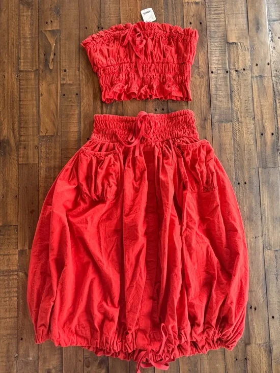 Free People All The Things Set Scarlet Glow Red Crop Top Skirt Set NWT Size S - Picture 2 of 9